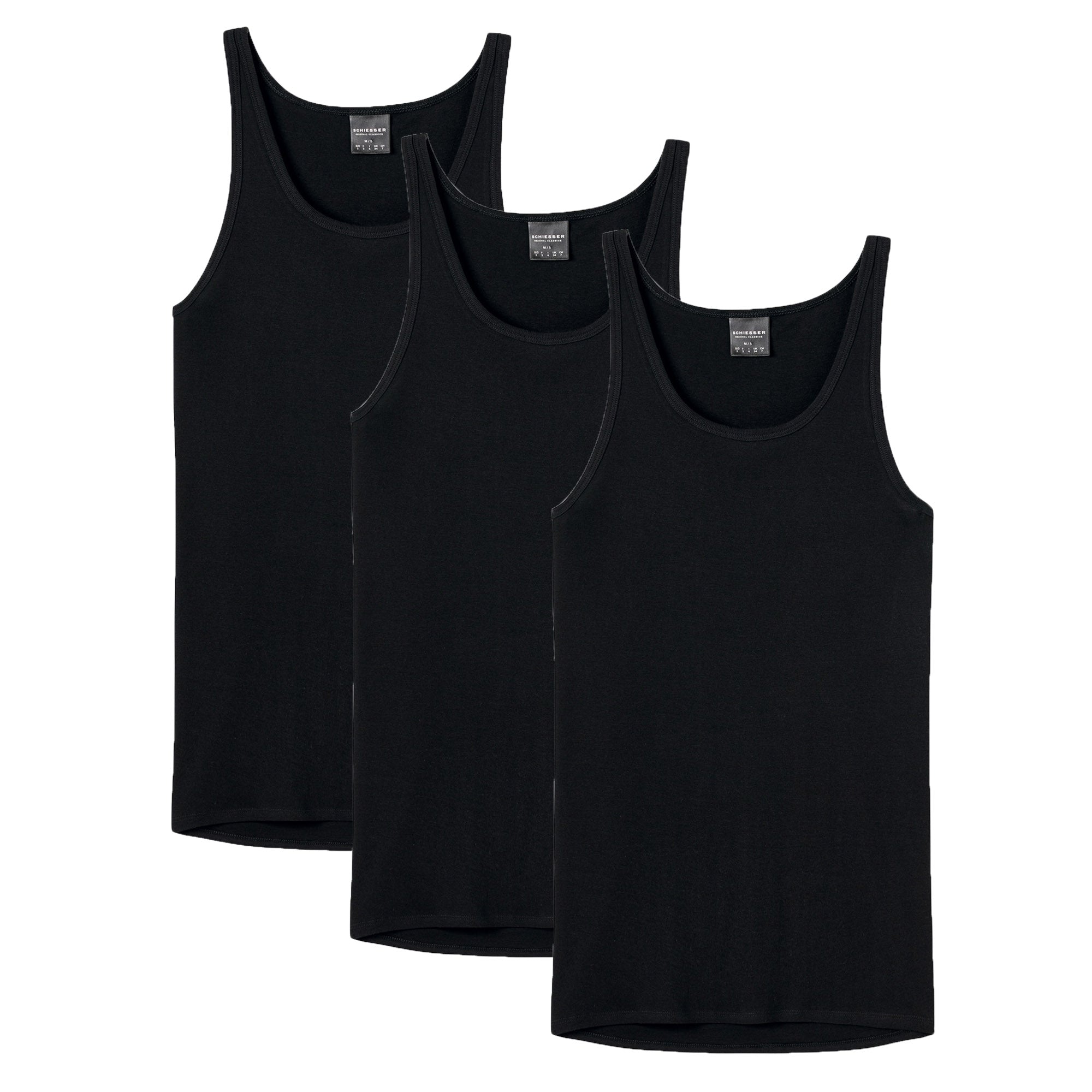 SCHIESSER Herren Unterhemd 3er Pack - Sport-Jacke, ohne Arm, Original Feinripp, einfarbig