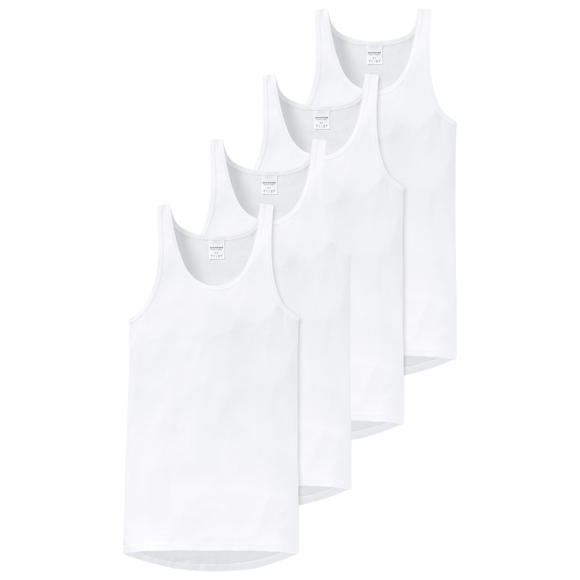 SCHIESSER Herren Unterhemd 4er Pack - Sport-Jacke, Original Feinripp