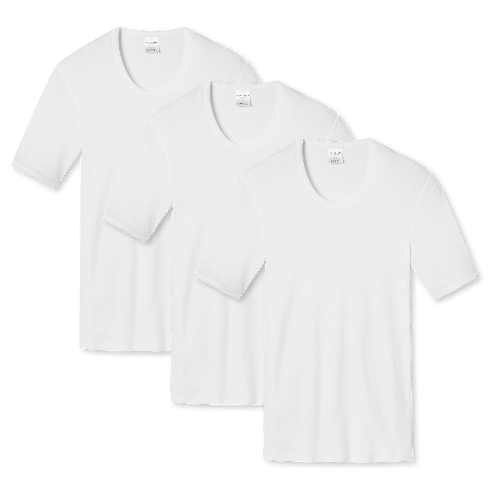 SCHIESSER Herren Unterhemden 3-Pack - 1/2 Arm, Cotton Essentials, Feinripp, Weiß