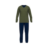 TOM TAILOR Herren Schlafanzug - Pyjama, Baumwolle, V-Ausschnitt, Logo, einfarbig, lang