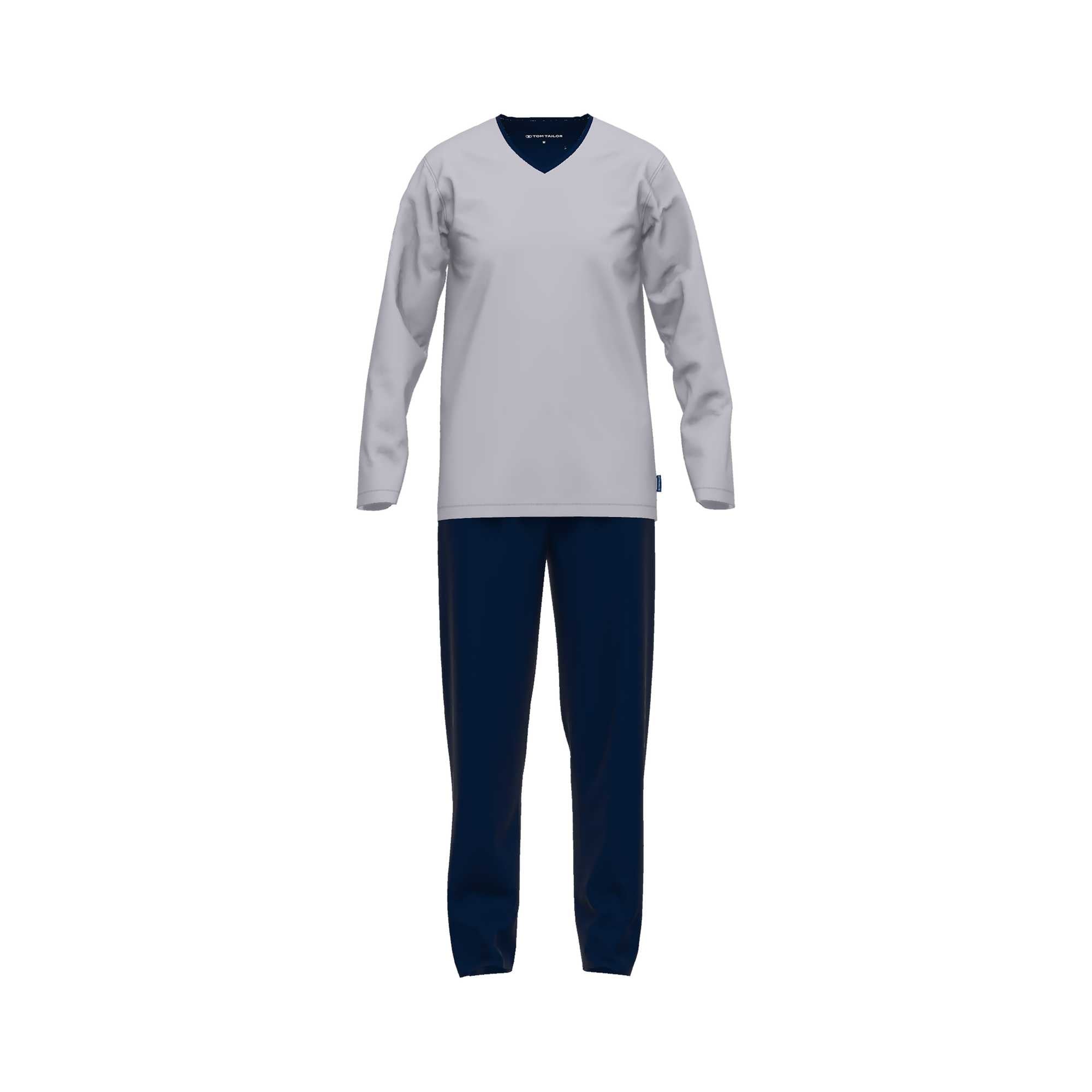 TOM TAILOR Men's Pajamas - Pyjamas, Cotton, V-Neck, Logo, solid color, long