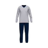 TOM TAILOR Herren Schlafanzug - Pyjama, Baumwolle, V-Ausschnitt, Logo, einfarbig, lang