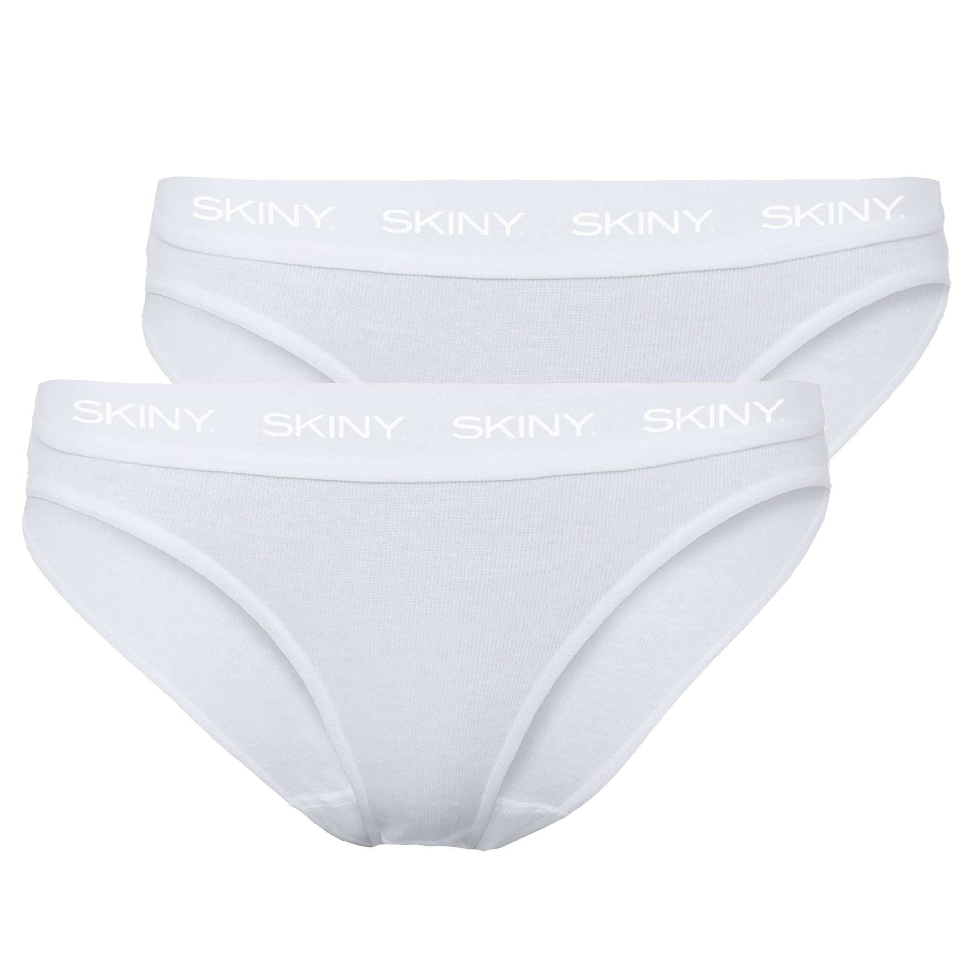 SKINY Damen Rio Slip, 2er Pack - Unterwäsche, Unterhose, Baumwolle, Logobund, Feinripp, einfarbig