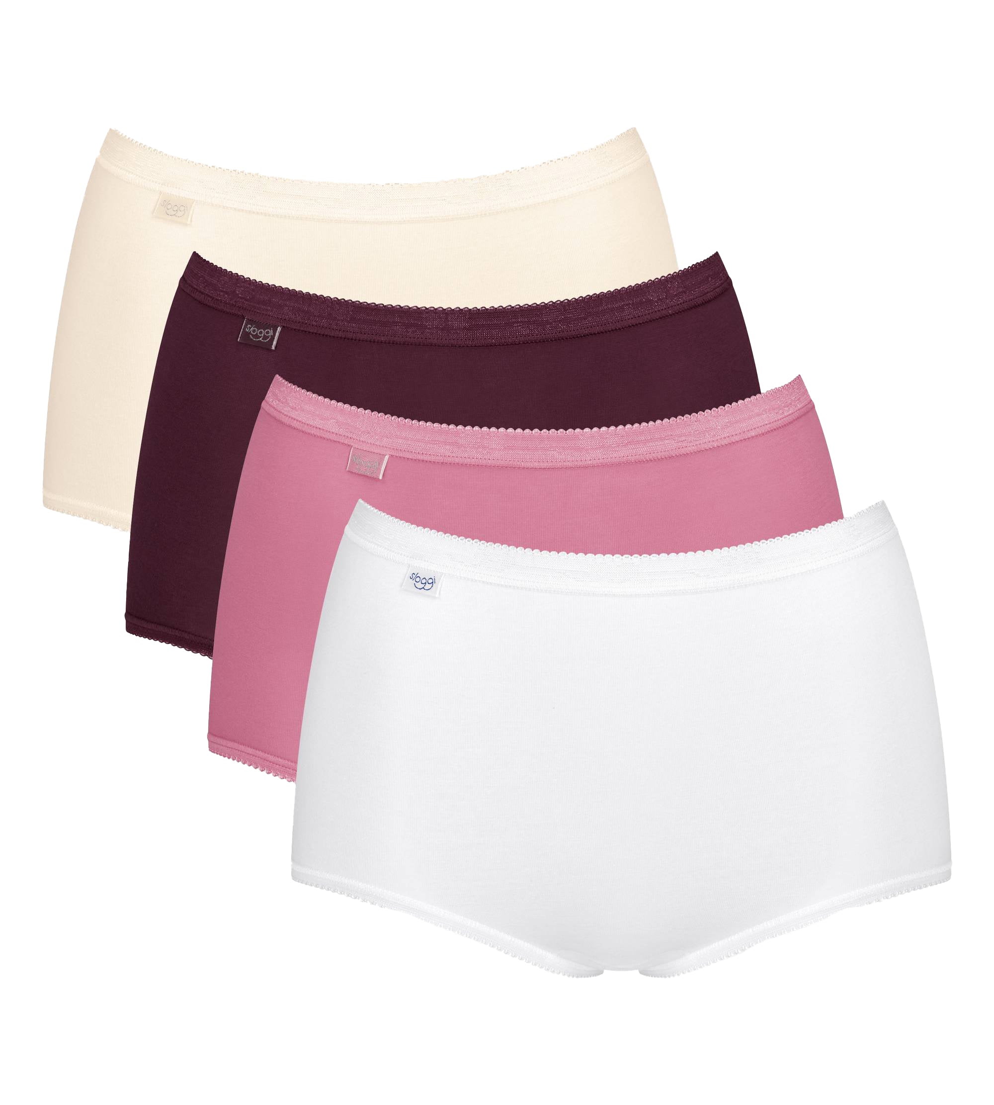 Sloggi Damen Maxi-Slips, 4er Pack - Basic+ Mixi C4P, Unterwäsche, Baumwolle, Spitze, Logo, einfarbig