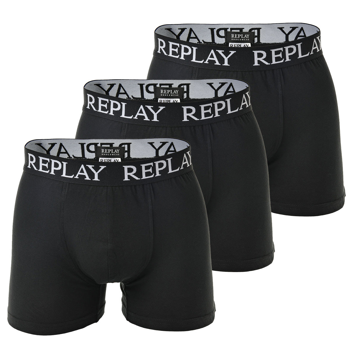 REPLAY Herren Boxershorts, 3er Pack - Unterhosen, Baumwolle, Logo, einfarbig
