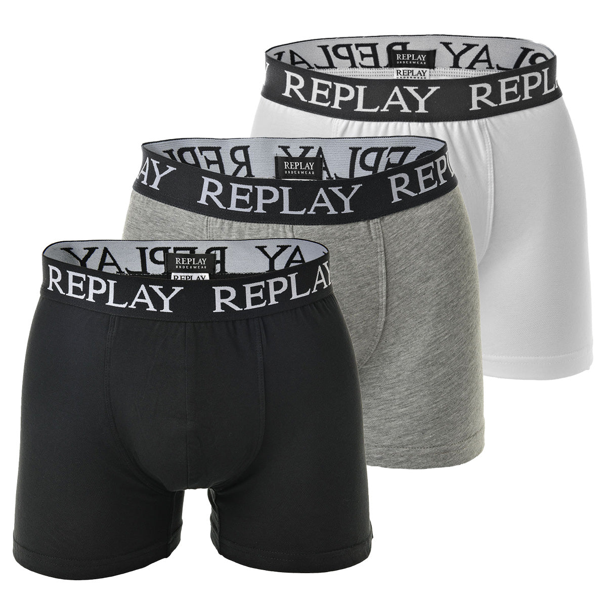 REPLAY Herren Boxershorts, 3er Pack - Unterhosen, Baumwolle, Logo, einfarbig
