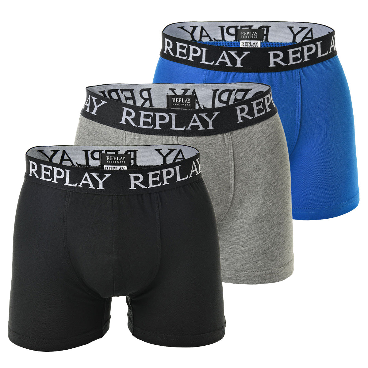 REPLAY Herren Boxershorts, 3er Pack - Unterhosen, Baumwolle, Logo, einfarbig