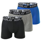 REPLAY Herren Boxershorts, 3er Pack - Unterhosen, Baumwolle, Logo, einfarbig