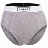 VERSACE Damen Slip Highleg RIB - hoher Logo-Bund, Rippstrick, Baumwoll-Stretch