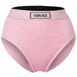VERSACE Damen Slip Highleg RIB - hoher Logo-Bund, Rippstrick, Baumwoll-Stretch