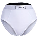 VERSACE Damen Slip Highleg RIB - hoher Logo-Bund, Rippstrick, Baumwoll-Stretch
