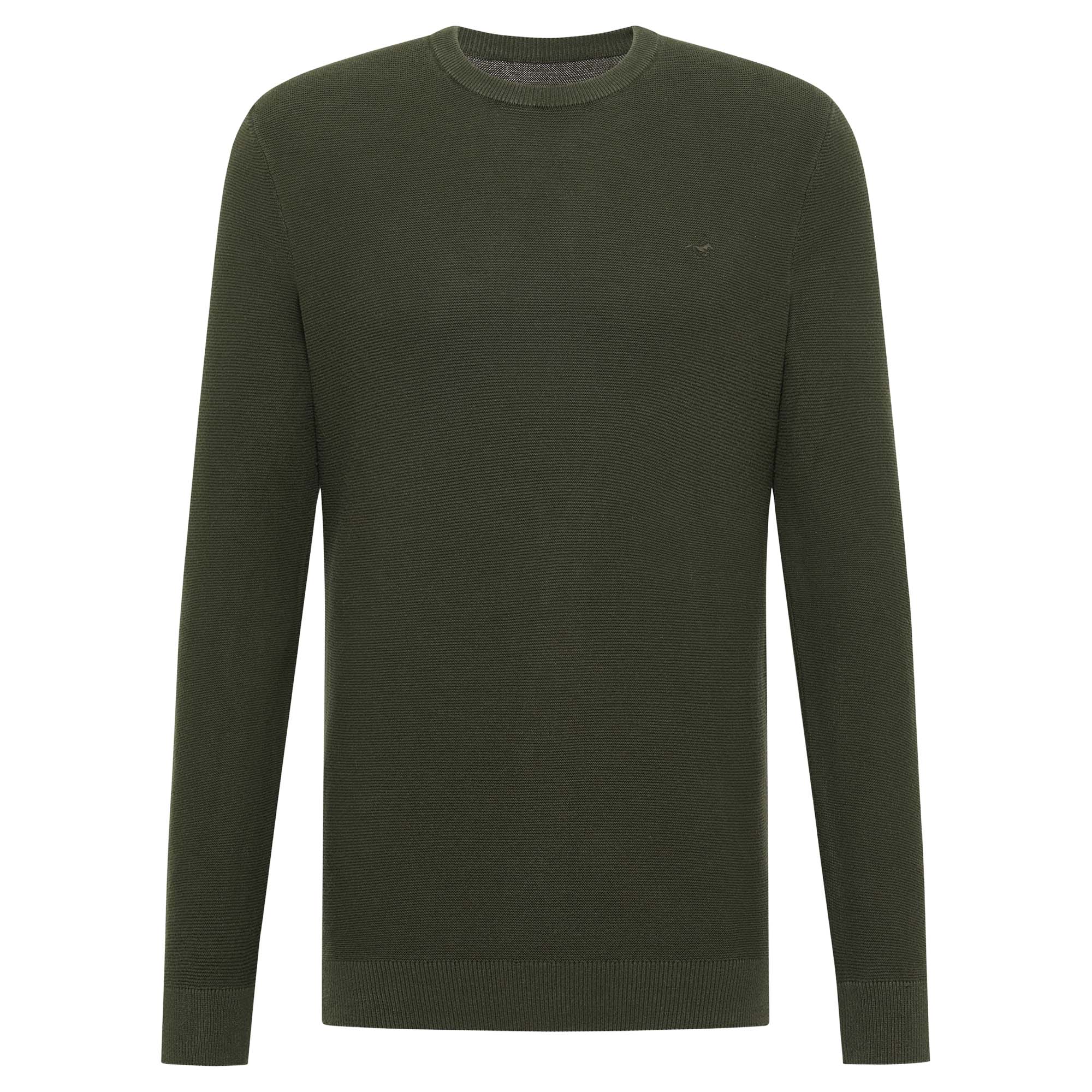 MUSTANG Men's Knitted Sweater - Elliot, Flat Knit, Cotton, Crew Neck, Solid Color