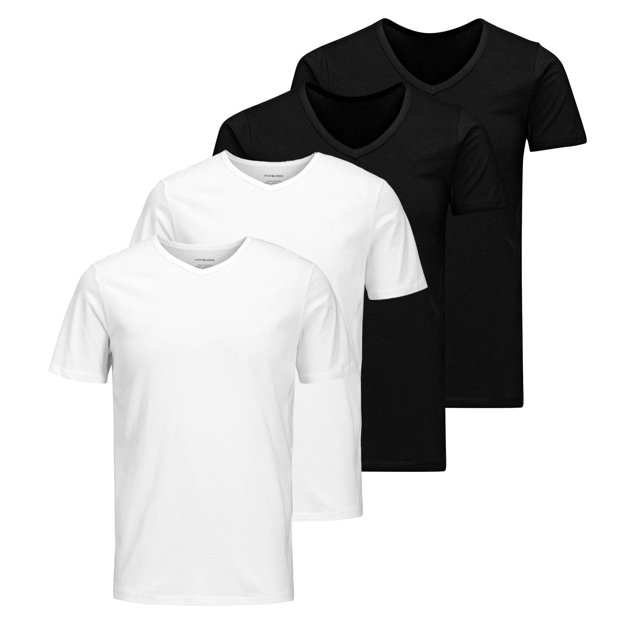 JACK&JONES Herren T-Shirt, 4er Pack - JACBASIC V-NECK TEE, Kurzarm, einfarbig, Baumwolle