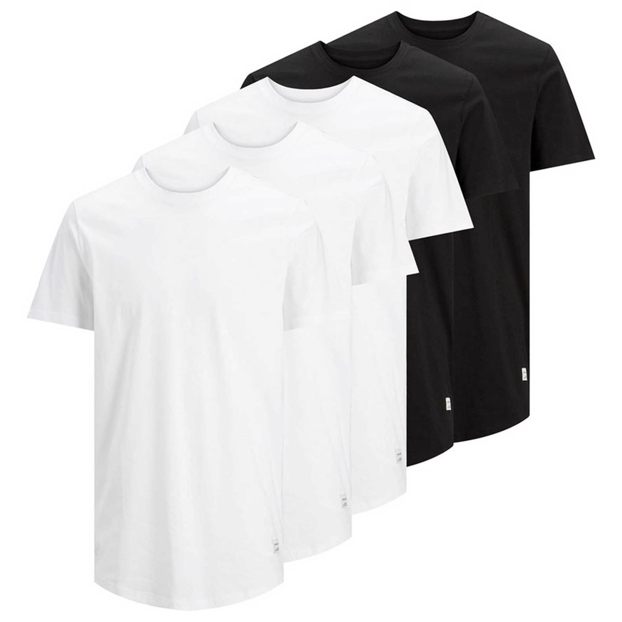 Jack & Jones Men's T-Shirt, 5-Pack - JJENOA, Short Sleeve, Round Neck, Cotton, Solid Color