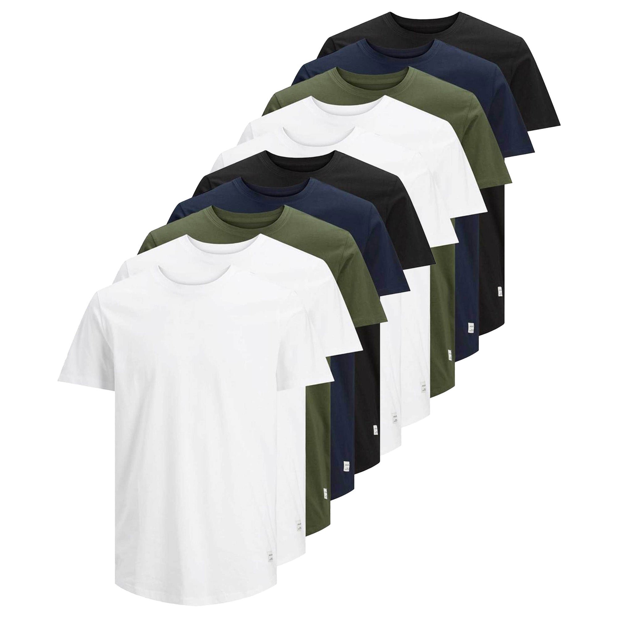 Jack & Jones Men's T-Shirt, 10-Pack - JJENOA, Short Sleeve, Round Neck, Cotton, Solid Color
