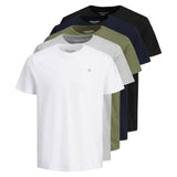 Jack & Jones Men's T-Shirt, 5-Pack - JORJXJ, T-Shirt, Short Sleeve, Round Neck, Cotton, Logo, solid color