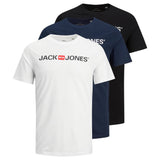 Jack & Jones Men's T-Shirt, 3 Pack - JJECORP LOGO TEE CREW NECK, Logo Print, Cotton
