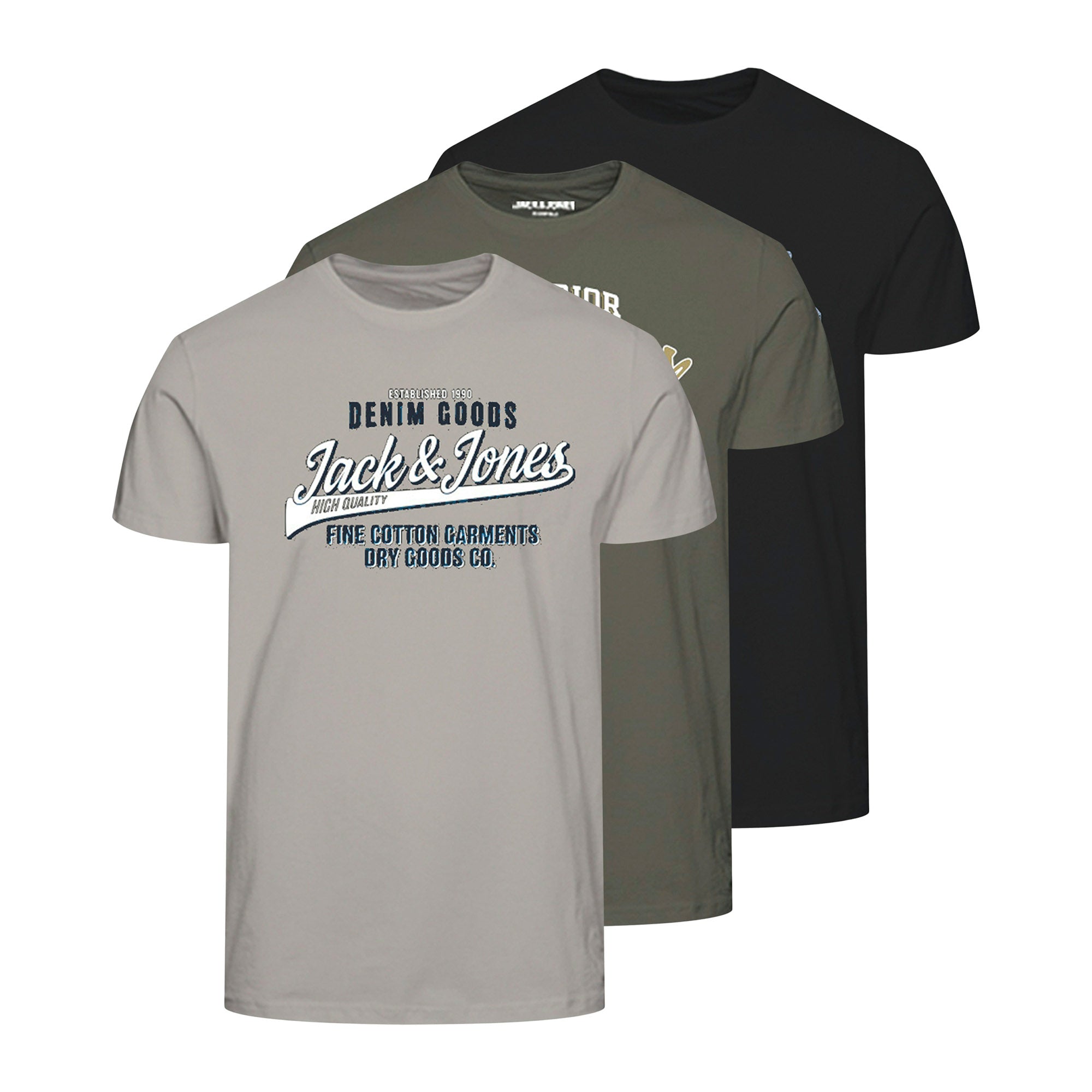 JACK&JONES Men's T-Shirt, 3 Pack - JJETHAN TEE CREW NECK, Vintage Logo, Cotton