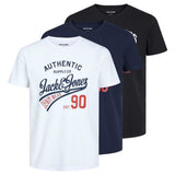 JACK&JONES Men's T-Shirt, 3 Pack - JJETHAN TEE CREW NECK, Vintage Logo, Cotton