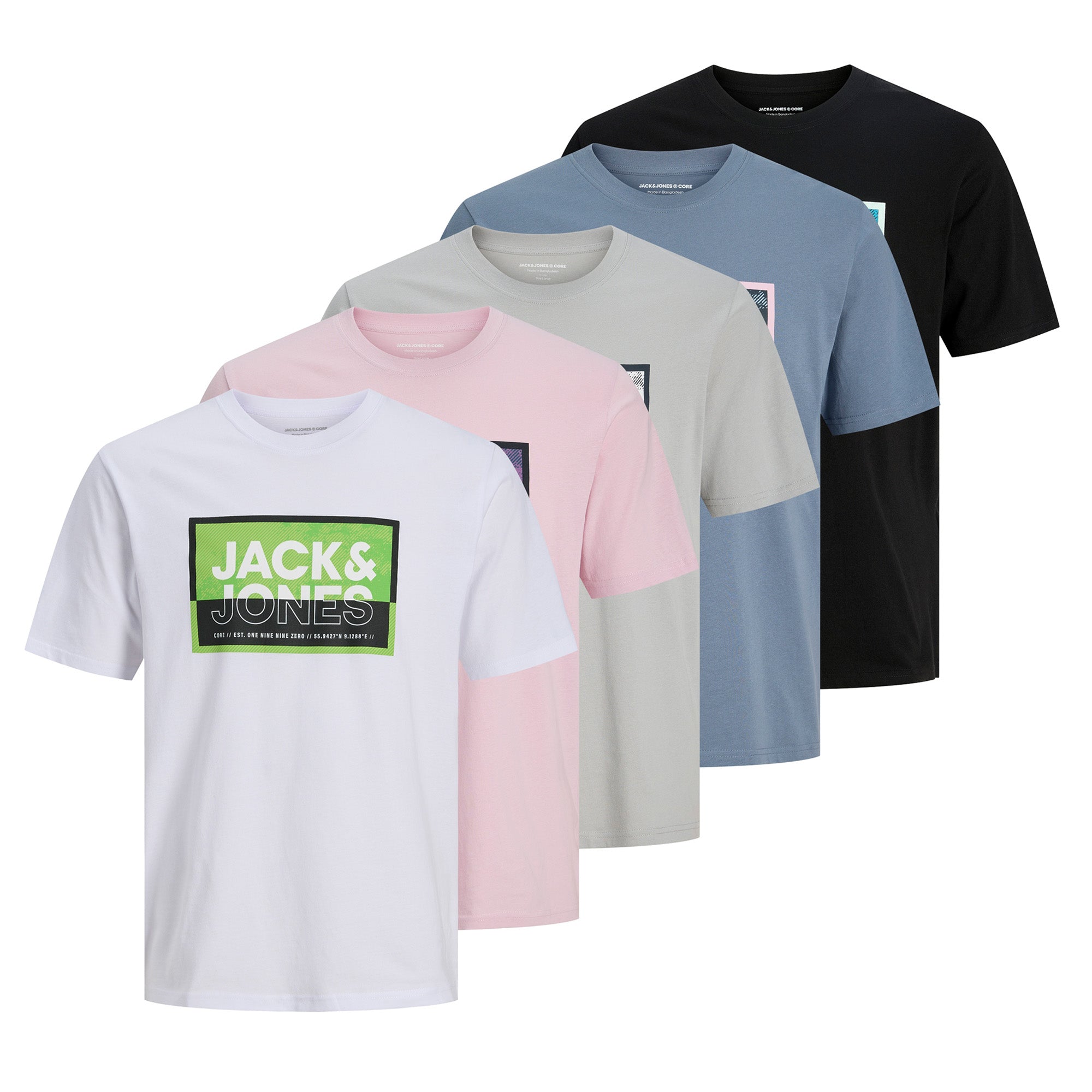 JACK&JONES Herren T-Shirts, 5er Pack - JCOLOGAN SUMMER PRINT, Rundhals, Baumwolle