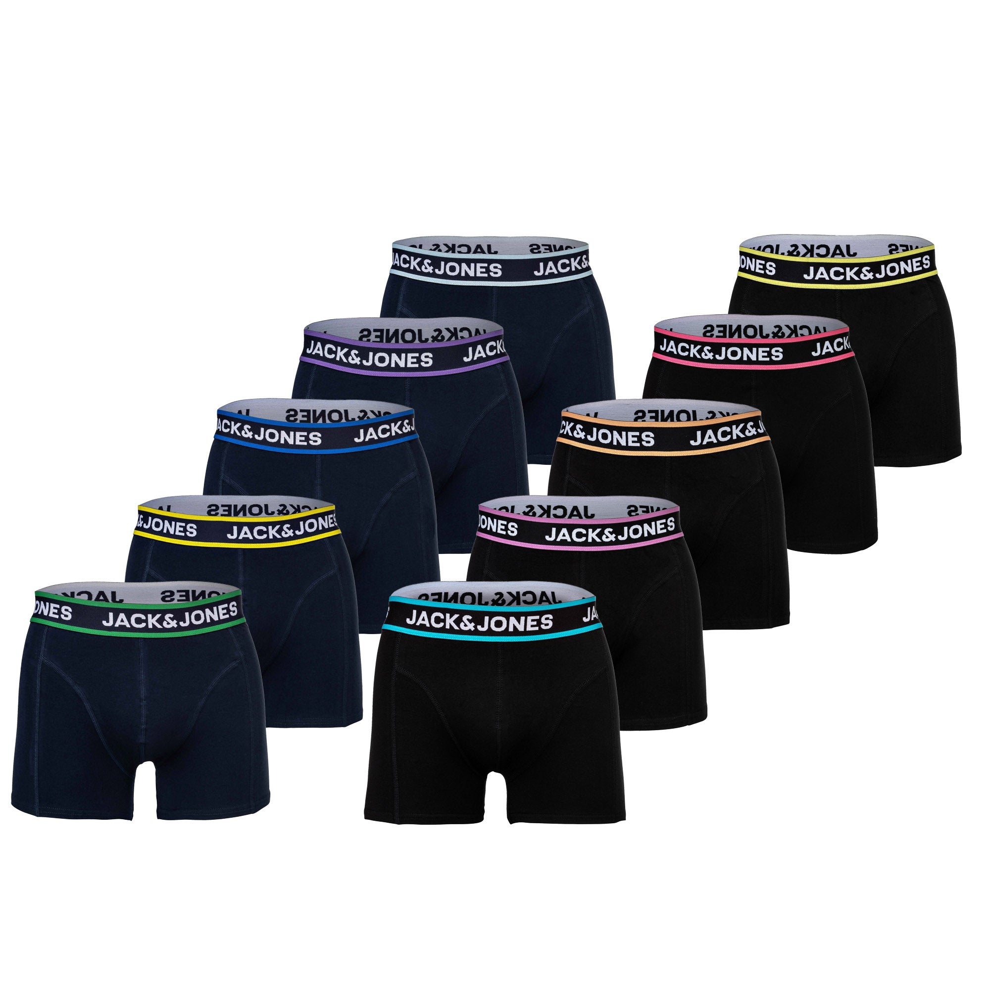 JACK&JONES Herren Boxershorts, 10er Pack - JACLIMES SOLID TRUNKS 10 PACK, Baumwoll-Stretch, Logo