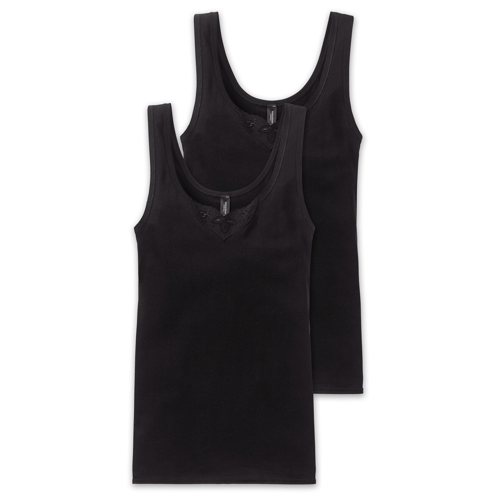 SCHIESSER Damen Unterhemden, 2er Pack - "Cotton Essentials", Trägertop, Baumwolle