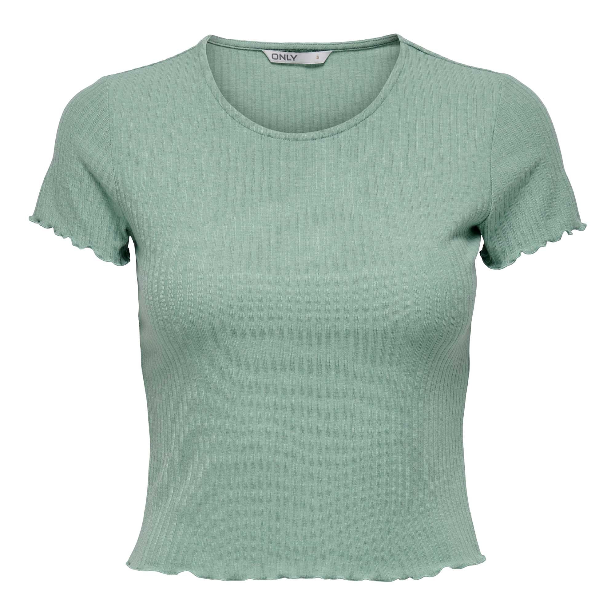 ONLY Damen T-Shirt - ONLEMMA SHORT TOP, Rundhals, Cropped, gerippt, einfarbig