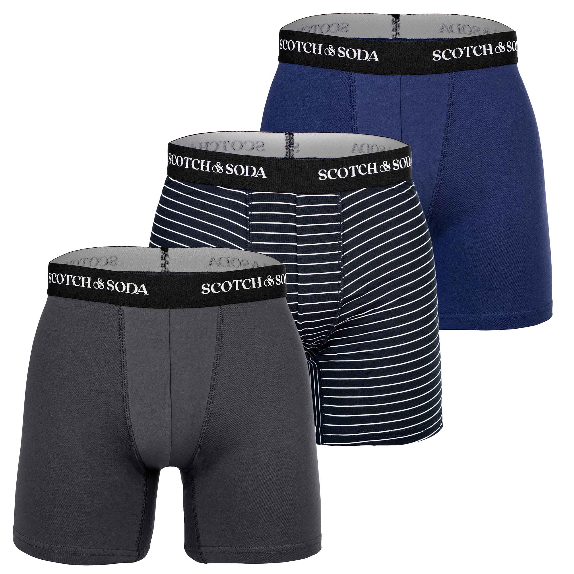 SCOTCH&SODA Men's boxer shorts, 3-pack - Solid Cotton Stretch