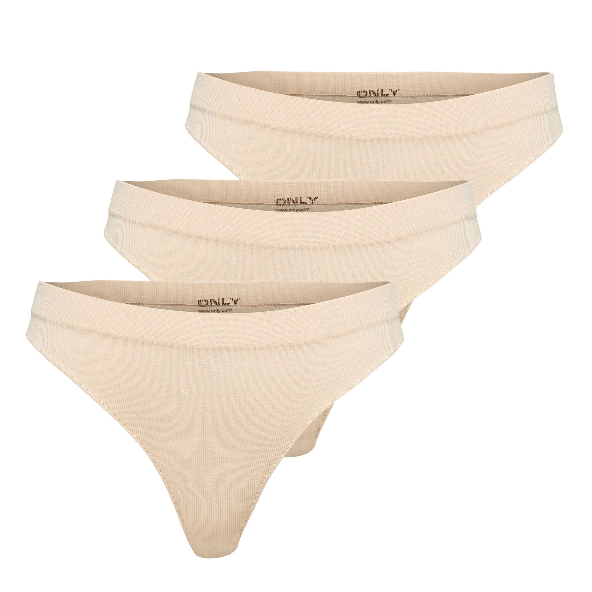 ONLY Damen Strings, 3er Pack - ONLVICKY RIB THONG, gerippt