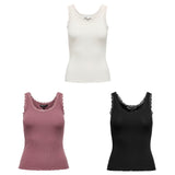 ONLY Damen Top - ONLSARA SHARAI LIFEW TANK TOP, Spitze,  gerippt, Rundhals, Baumwolle