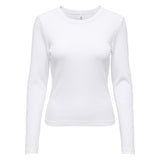 ONLY Damen Ripp-Langarmshirt - ONLVAL O-NECKT SWEAT, Rundhals, Regular Fit, Baumwoll-Stretch, einfarbig