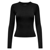 ONLY Damen Ripp-Langarmshirt - ONLVAL O-NECKT SWEAT, Rundhals, Regular Fit, Baumwoll-Stretch, einfarbig