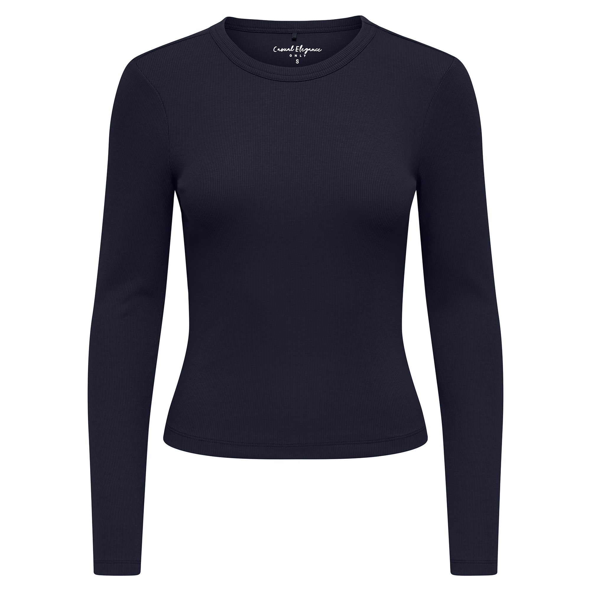 ONLY Damen Ripp-Langarmshirt - ONLVAL O-NECKT SWEAT, Rundhals, Regular Fit, Baumwoll-Stretch, einfarbig