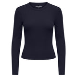 ONLY Damen Ripp-Langarmshirt - ONLVAL O-NECKT SWEAT, Rundhals, Regular Fit, Baumwoll-Stretch, einfarbig