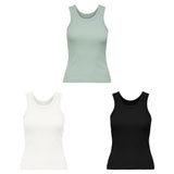 ONLY Damen Tank-Top - ONLVAL LIFE TANKTOP, Baumwolle, Rundhals, Slim Fit