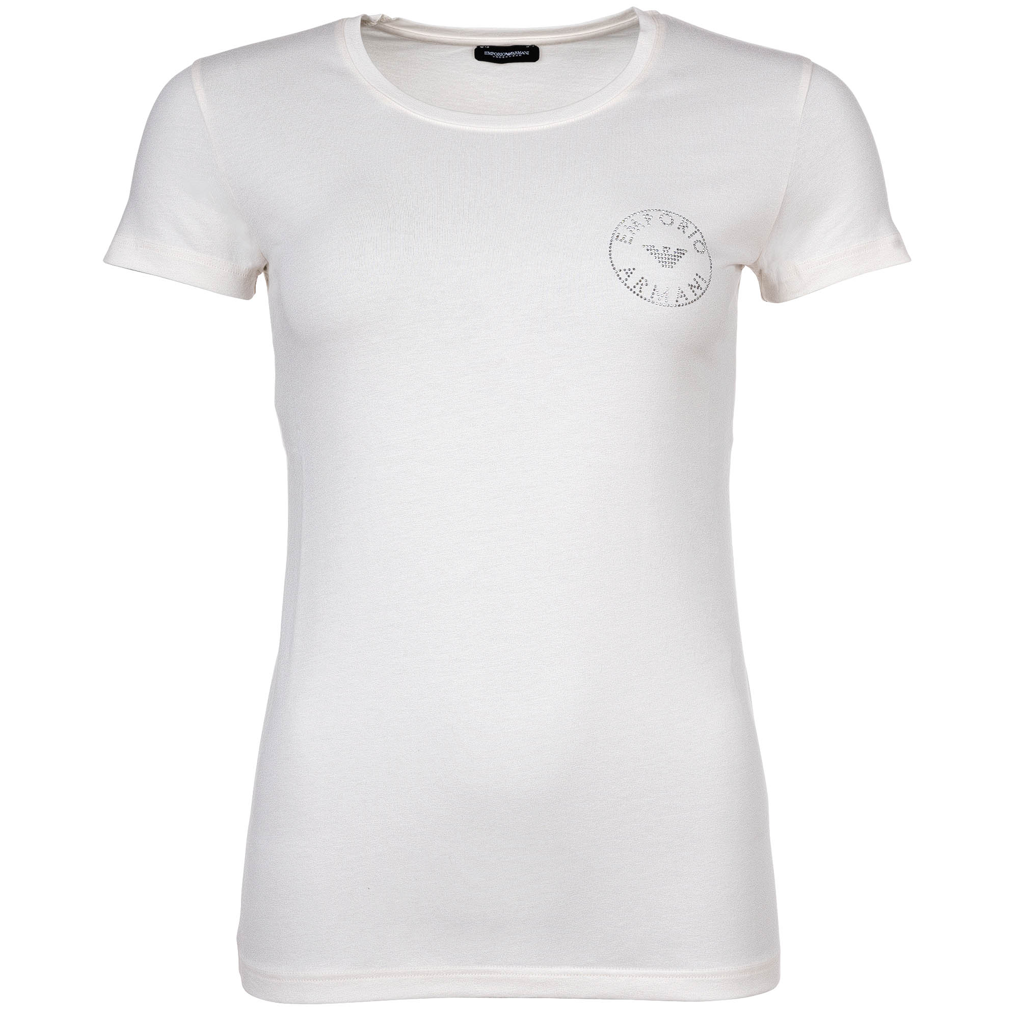 EMPORIO ARMANI Ladies T-Shirt - ESSENTIAL STUDS LOGO, Round Neck, Stretch Cotton