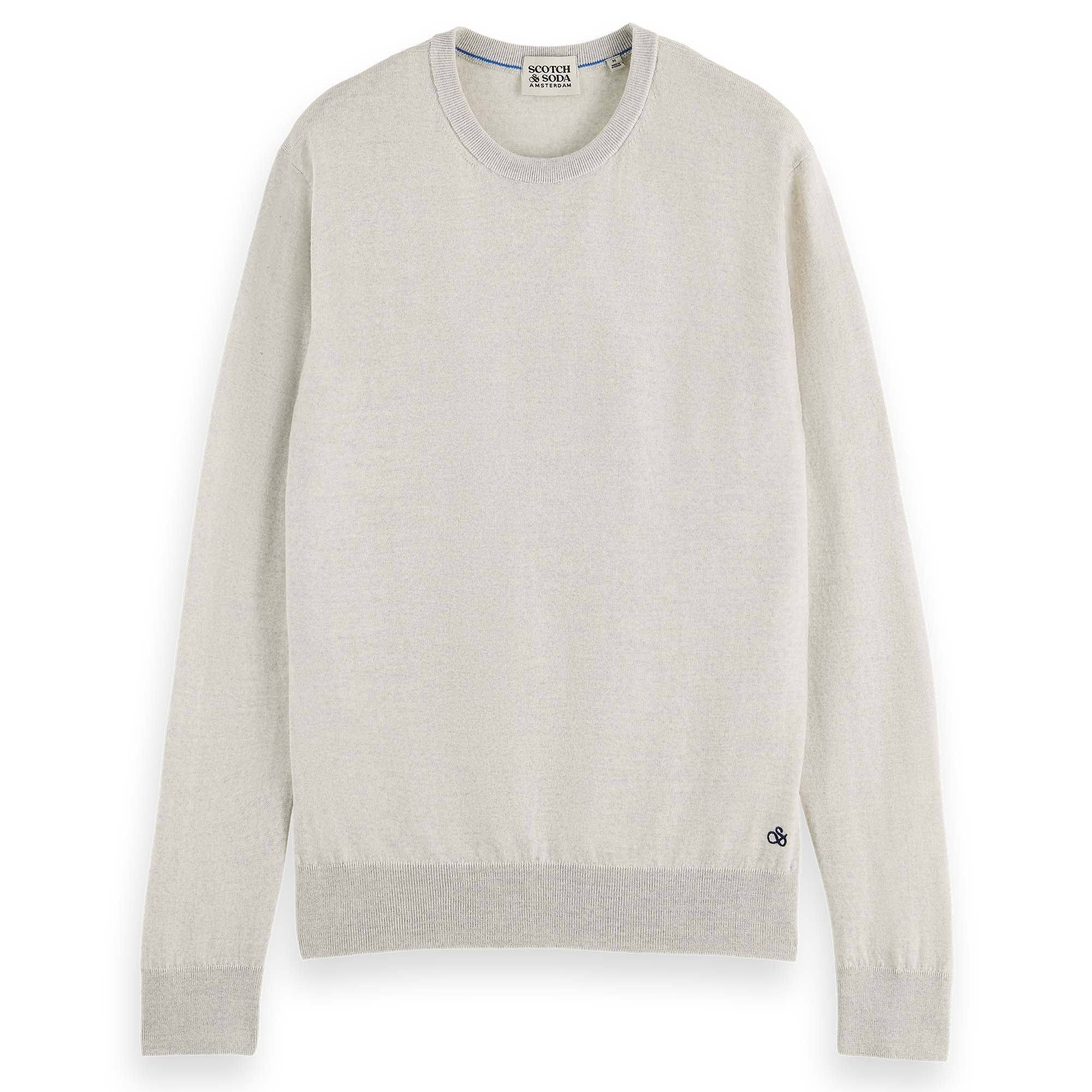 SCOTCH&SODA Men's Knitted Pullover- Essentials Crewneck, Merino Wool, Round Neck, Solid Color