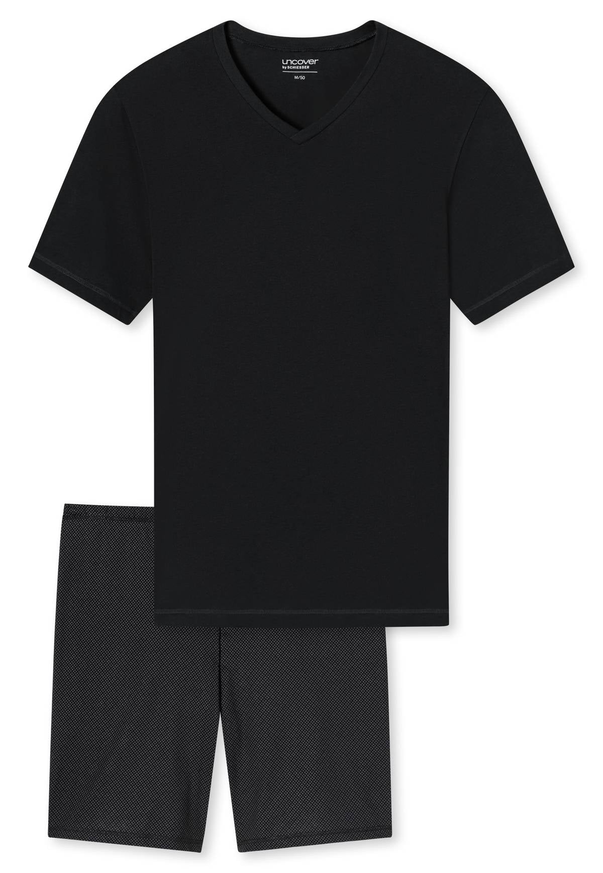 UNCOVER by SCHIESSER Herren Schlafanzug 2-tlg. Set - Shorty, kurz, V-Ausschnitt, Baumwolle, uni/gemustert