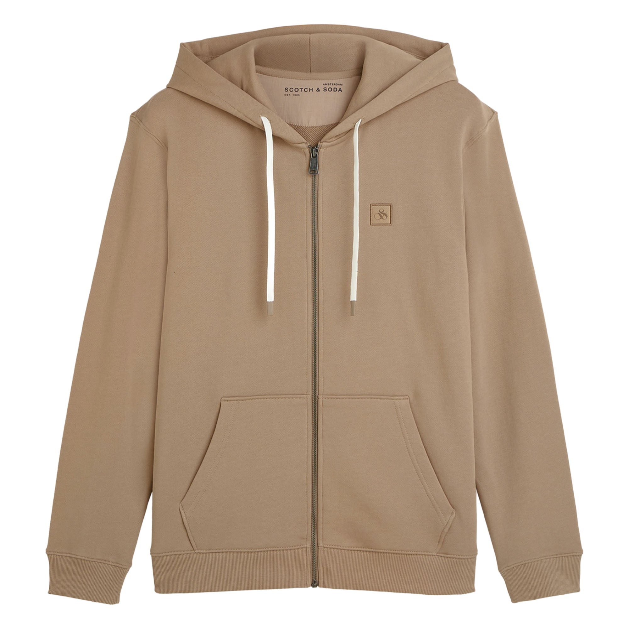 SCOTCH&SODA Herren Sweatjacke -  Logo Badge Zipthrough Hoodie, Regular Fit, Kapuze, Logo, Baumwolle