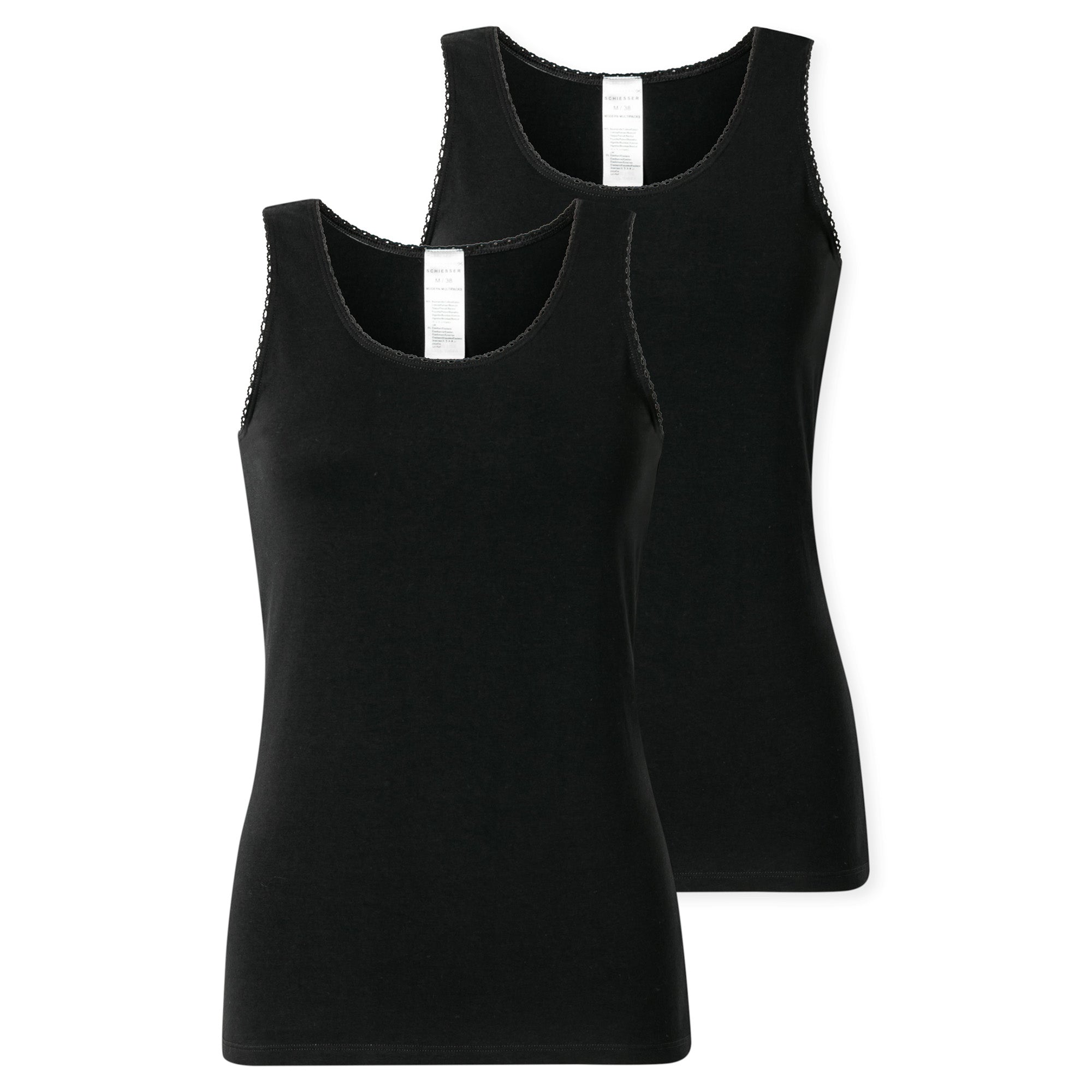 SCHIESSER Damen Tops, 2er Pack - 2Pack Trägertops, Unterhemd, Stretch Cotton, uni