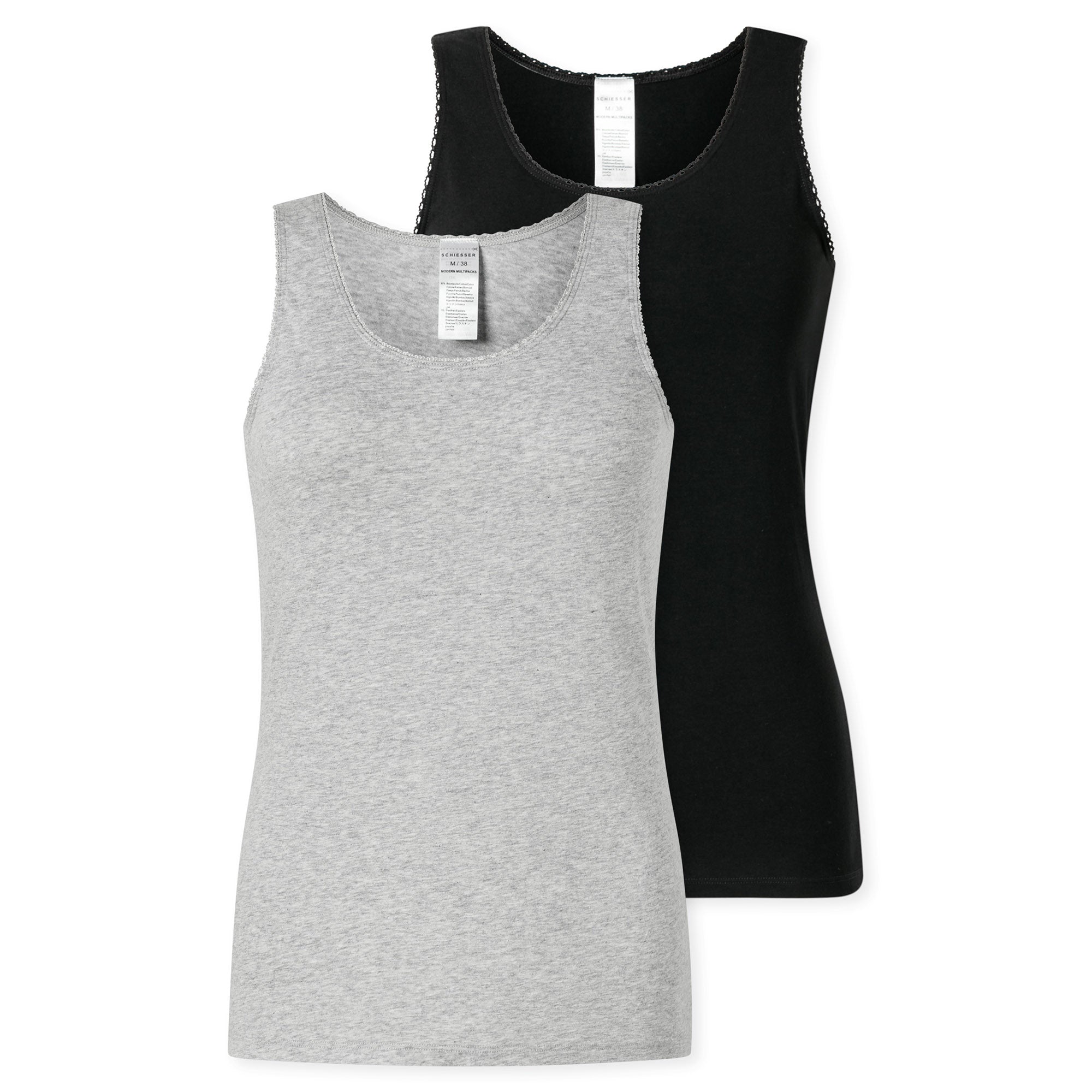 SCHIESSER Damen Tops, 2er Pack - 2Pack Trägertops, Unterhemd, Stretch Cotton, uni