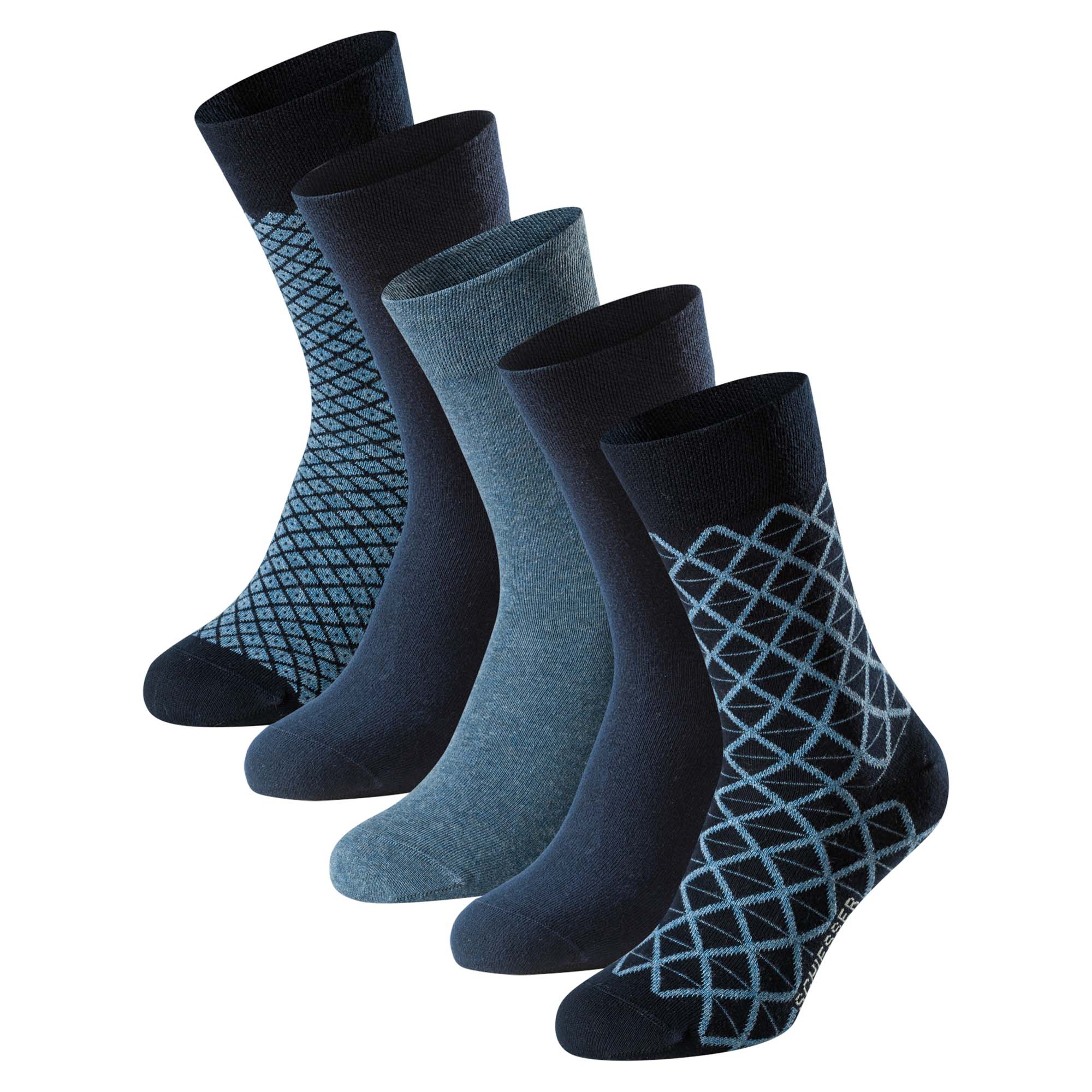 SCHIESSER Herren Socken, 5er Pack - "Bluebird", Baumwoll-Mix, uni/gemustert