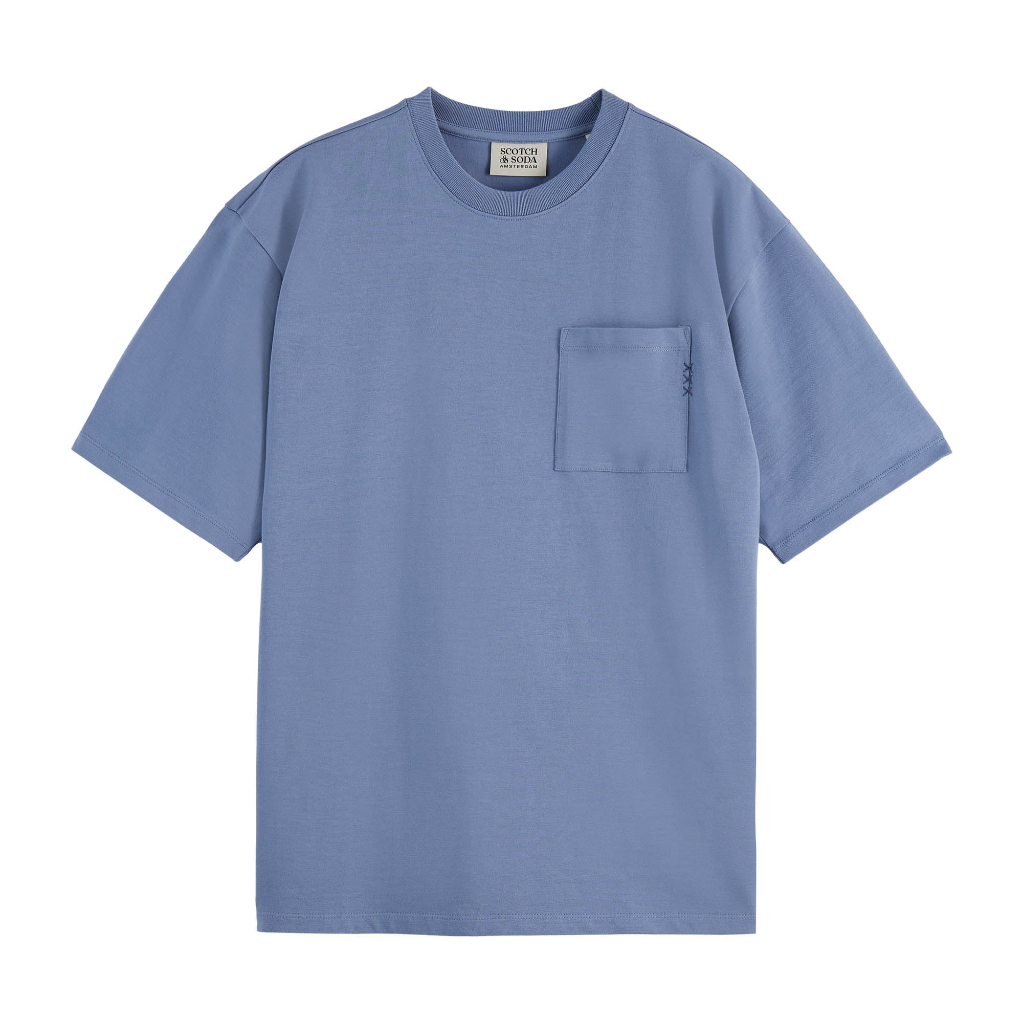 SCOTCH&SODA Herren T-Shirt - Core 3 Crosses Loose Fit Pocket T-Shirt, Rundhals, Kurzarm, einfarbig