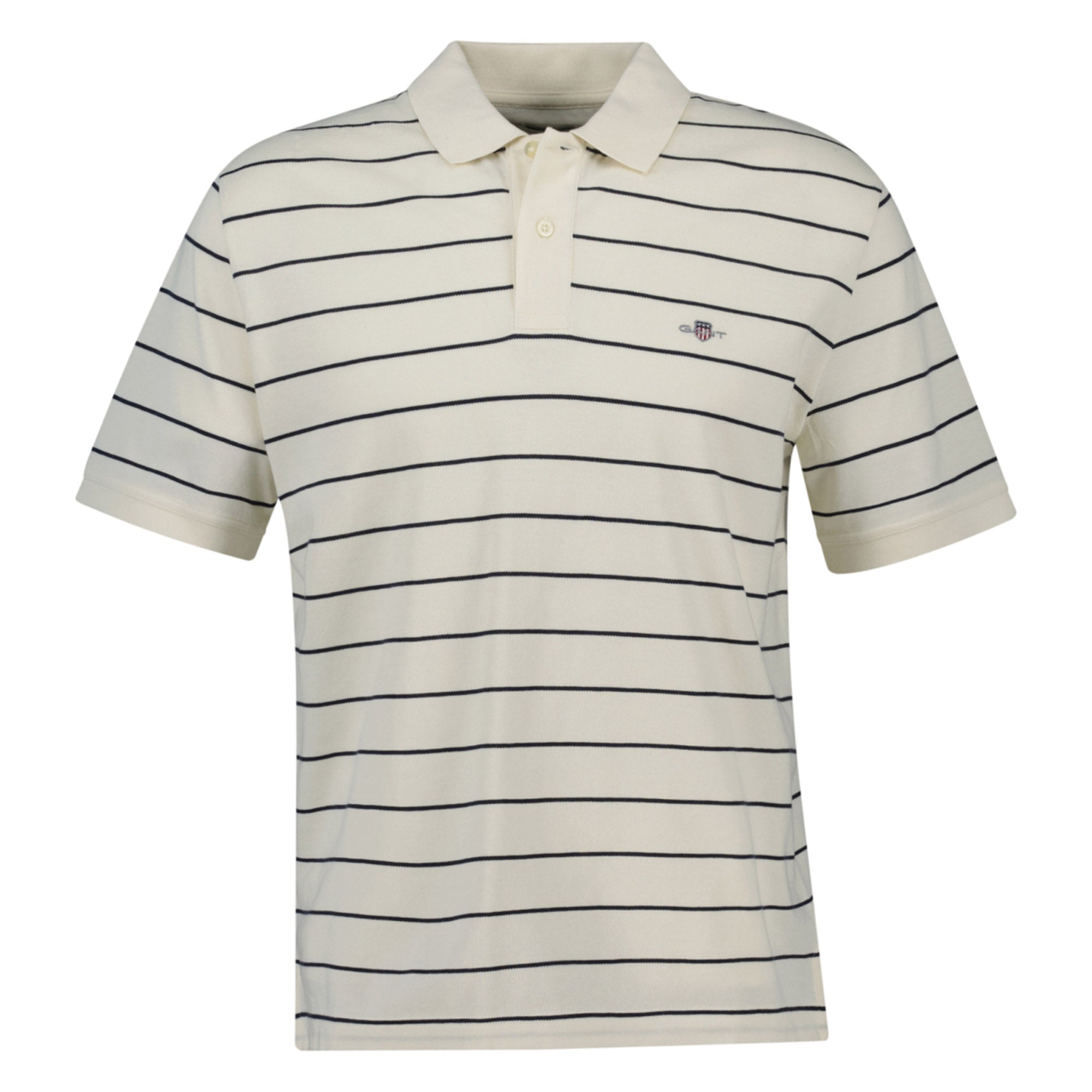 GANT men's polo shirt – STRIPED POLO, short-sleeved, button placket, logo, striped