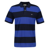 GANT men's polo shirt – BLOCK STRIPE POLO, short-sleeved, button placket, logo, striped