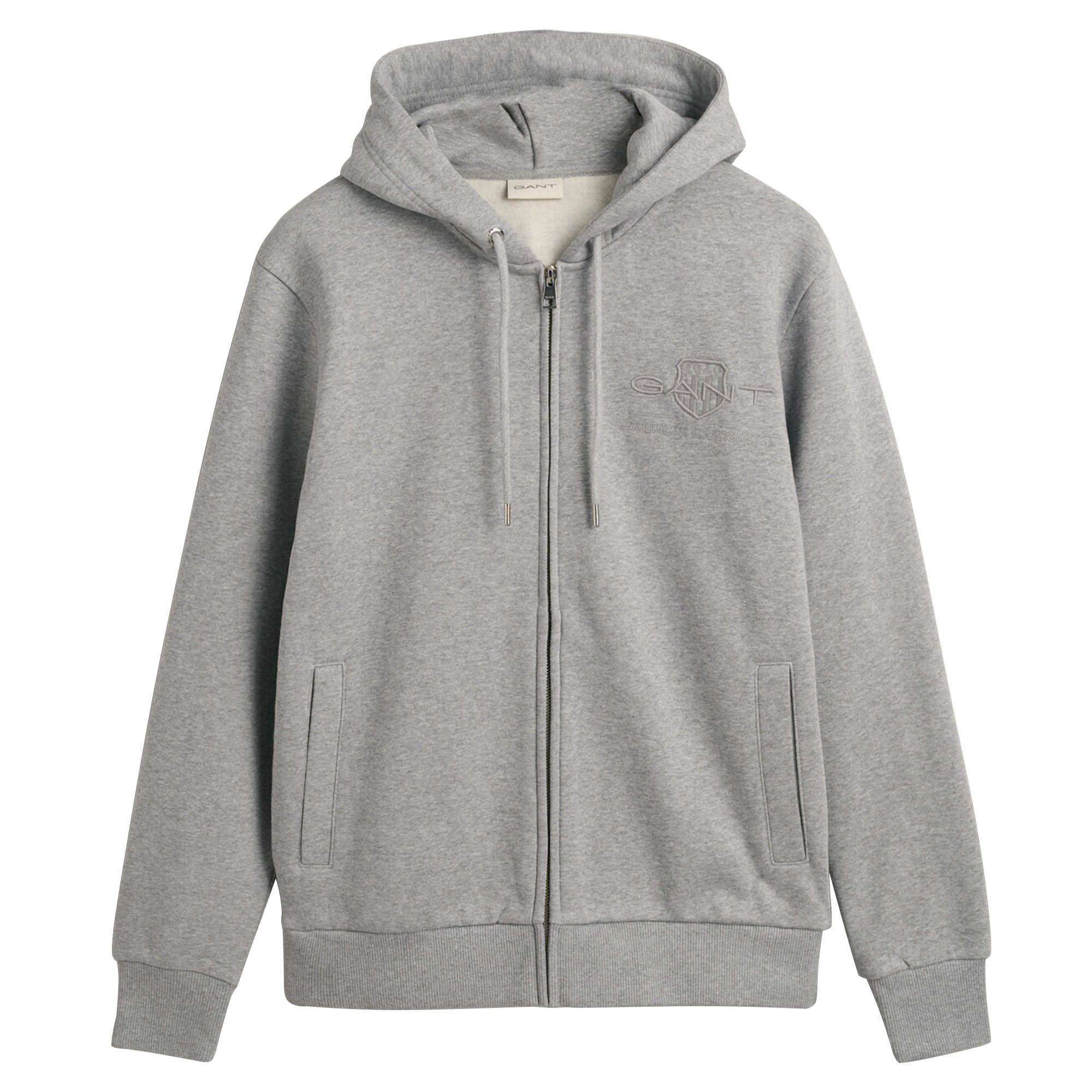 GANT Herren Sweatjacke mit Kapuze - REGULAR TONAL SHIELD FULL ZIP HOODIE, Baumwolle