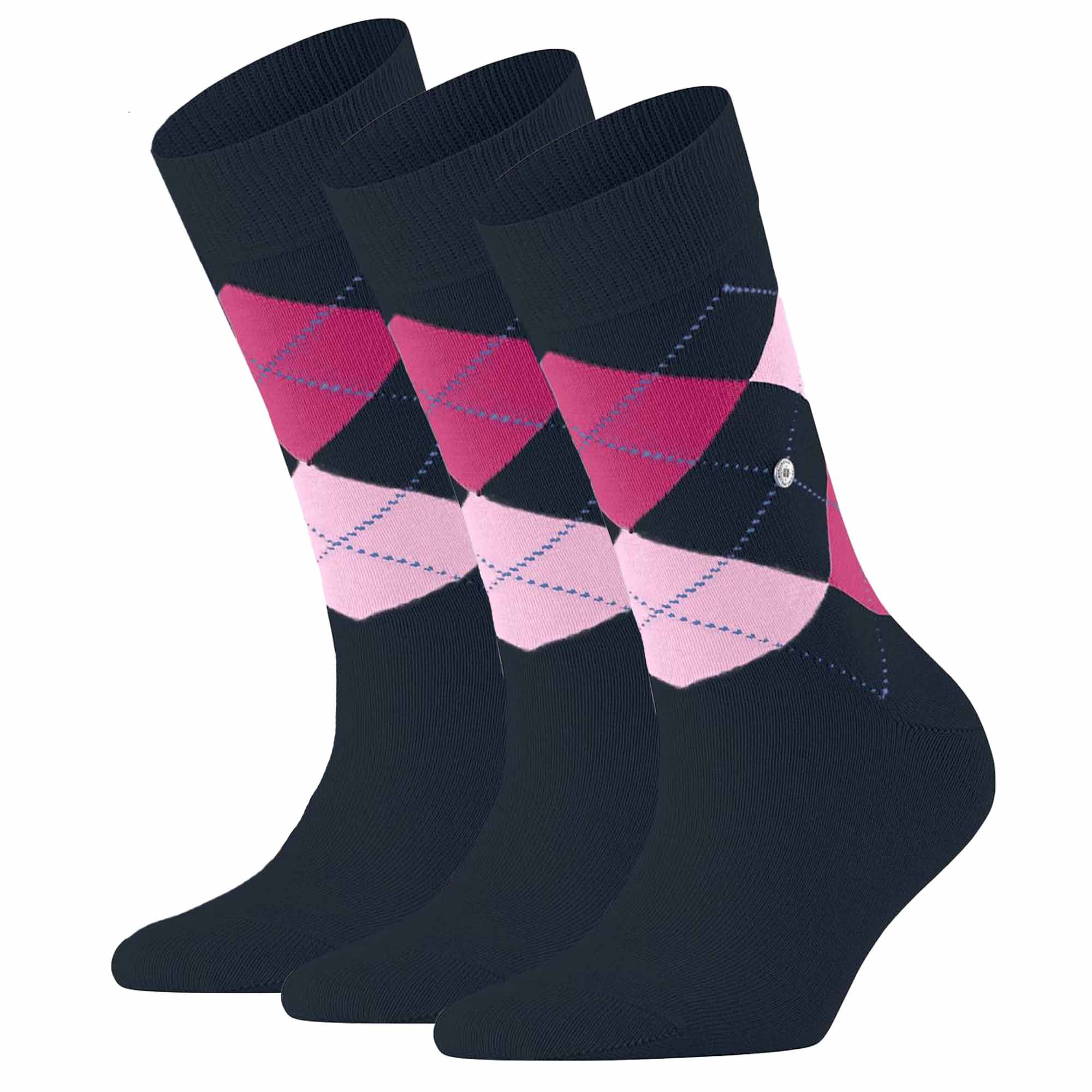 Burlington Damen Socken 3er Pack - Queen, Kurzstrümpfe, Baumwolle, Rautenmuster, Logoemblem