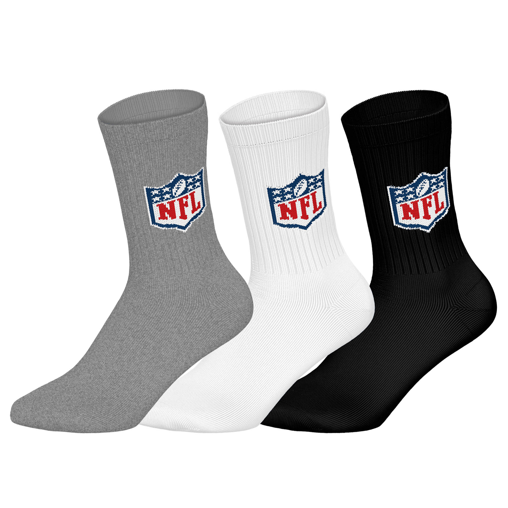 NFL Unisex Socken, 3er Pack - NFL Shield 3Pack Crew Socks, Logo, Baumwollmischung
