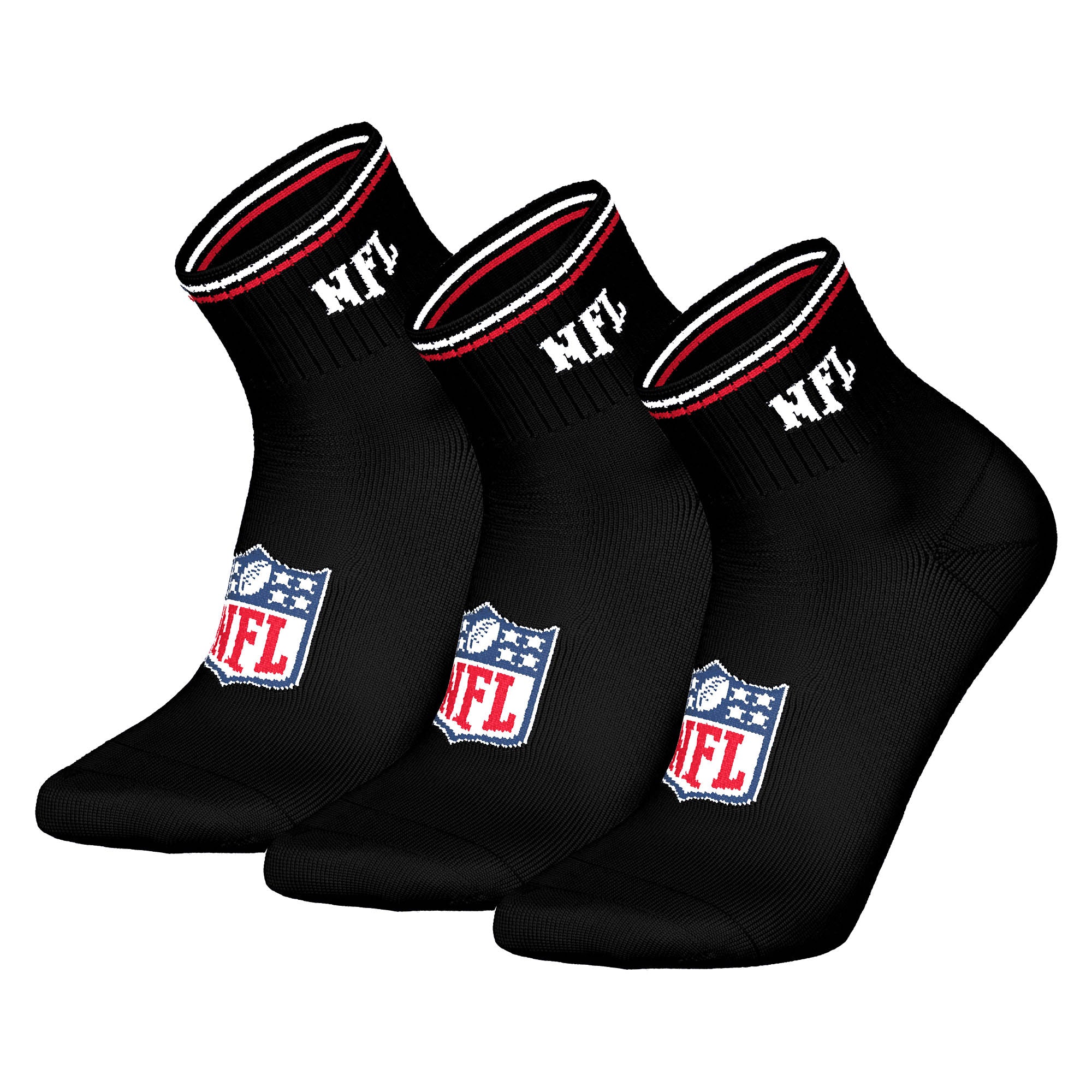 NFL Unisex Quarter-Socken, 3er Pack - NFL Shield 3Pack Quarter Socks, Logo, Streifen, Baumwollmischung