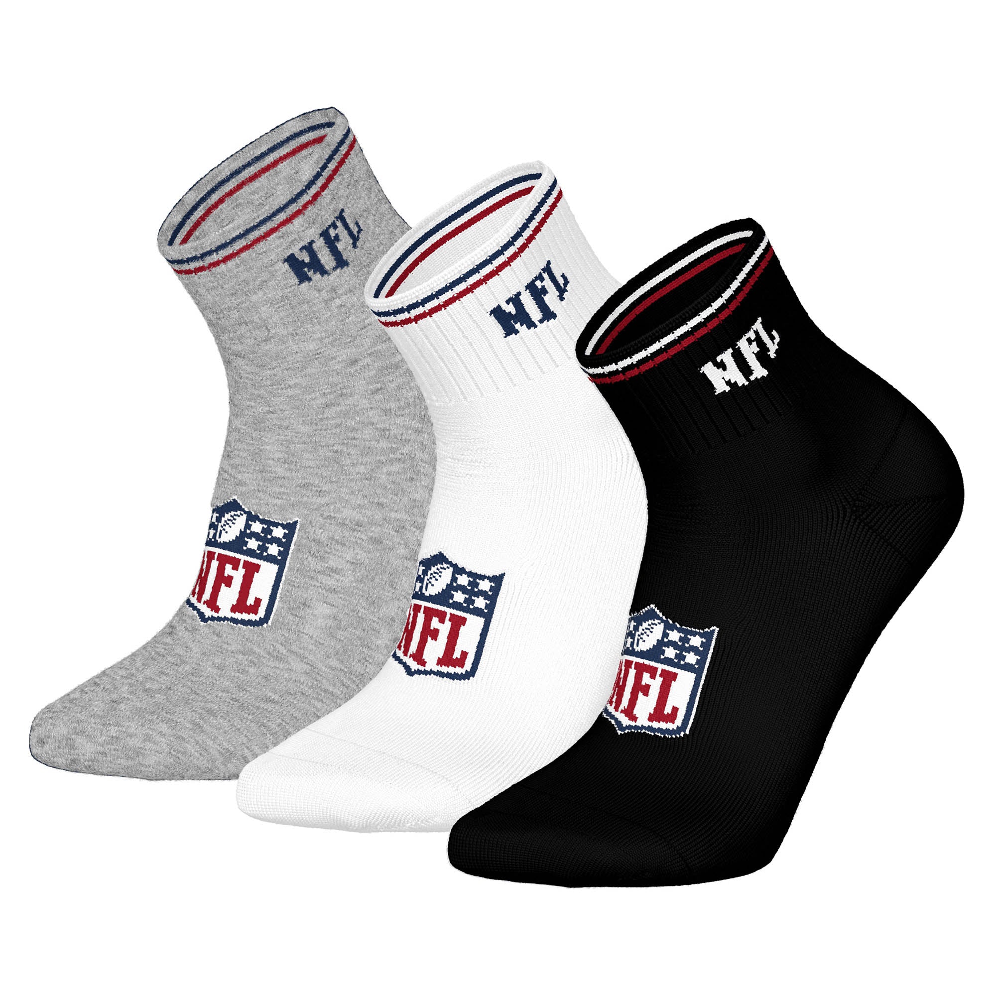 NFL Unisex Quarter-Socken, 3er Pack - NFL Shield 3Pack Quarter Socks, Logo, Streifen, Baumwollmischung